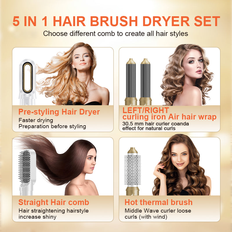 Hair Dryer Brush 5-in-1 Multifunctional Hair Styler 1,High Speed Negative Ion Hair Dryer Fast Drying Professional Blow Dry Brush for Curly Hair Curly Hair Straightening Wave Styling Salon Tool